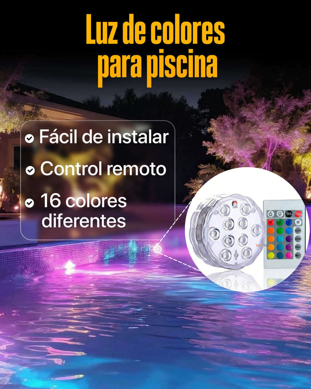 Kit de iluminación RGB para piscinas - Inalámbrico con control remoto